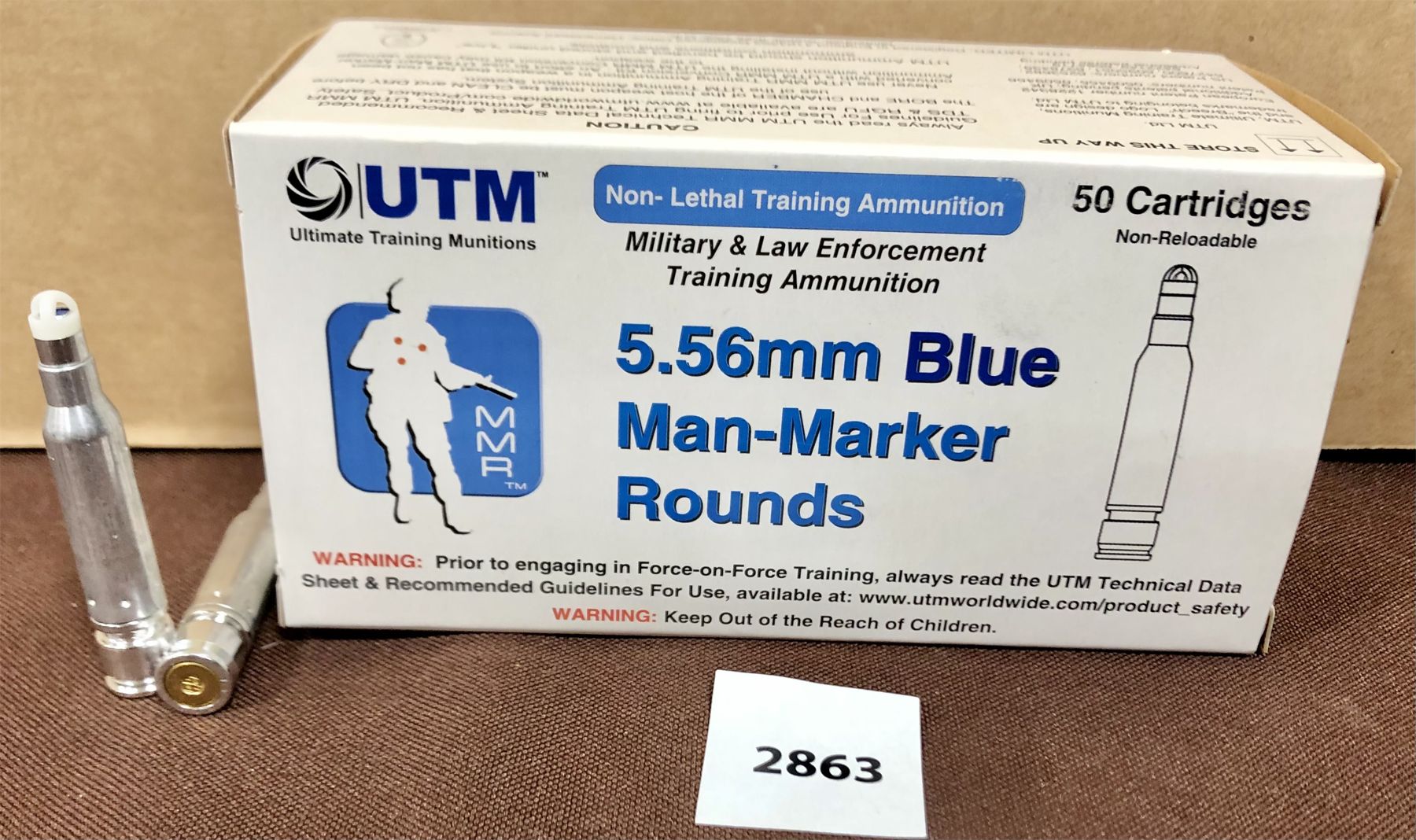 Utm Rounds 556 AMMO: 50 X UTM 5.56 X 45 MM MAN-MARKER ROUNDS - Kidd Family Auctions
