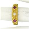 Image 9 : 14k Yellow Gold 0.55 ctw Square Blood Ruby Round Diamond Sandblasted Band Ring