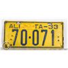 Image 1 : #117  ALBERTA 1933 LICENCE PLATE 70-071 CANADA