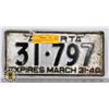Image 1 : #118  ALBERTA 1940 LICENCE PLATE 31-797 WW2 ERA