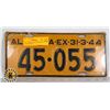 Image 1 : #122  ALBERTA 1944 LICENCE PLATE 45-055 WW2 ERA