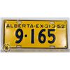 Image 1 : #126  ALBERTA 1952 LICENCE PLATE 9-165 CANADA