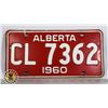 Image 1 : #133  ALBERTA 1960 LICENCE PLATE CL 7362 CANADA