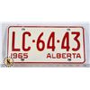 Image 1 : #137  ALBERTA 1965 LICENCE PLATE LC-64-43 CANADA