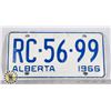 Image 1 : #138  ALBERTA 1966 LICENCE PLATE RC-56-99 CANADA