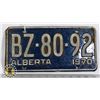 Image 1 : #142  ALBERTA 1970 LICENCE PLATE BZ-80-92 CANADA