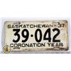 Image 1 : #155 SASKATCHEWAN 1937 CORONATION YEAR LICENCE