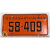Image 1 : #158 SASKATCHEWAN  1965 LICENCE PLATE 58-409