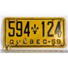 Image 1 : #171 QUEBEC 1959 LICENCE PLATE 594  124 FRENCH
