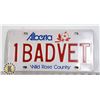 Image 1 : #190 RARE ALBERTA LICENCE PLATE "1BADVET" CORVET