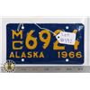 Image 1 : #192 U.S.A. AMERICAN LICENCE PLATE 1966 ALASKA