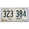 Image 1 : #205  U.S.A. AMERICAN LICENCE PLATE 1950 ILLINOIS