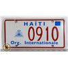 Image 1 : #221 HAITI LICENCE PLATE 0910 "ORG. INTERNATIONAL