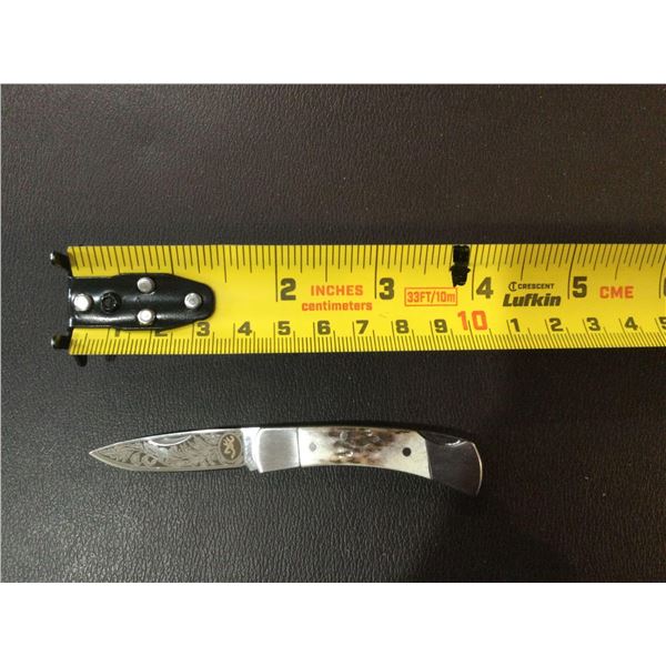 Browning Damascus Style Blade folding antler handled knife NEW