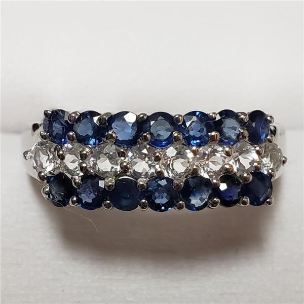 $200 Silver Sapphire White Topaz(1.4ct) Ring