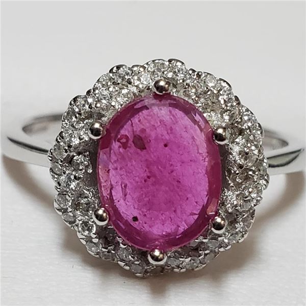 $220 Silver Rhodium Plated Ruby(2.6ct) Ring