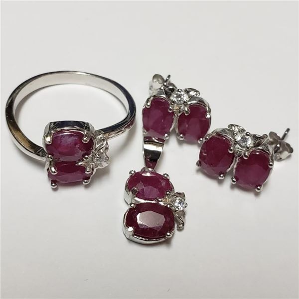 $500 Silver Rhodium Plated Ruby(8ct) Set