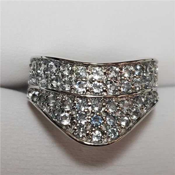 $200 Silver White Topaz Aquamarine(1.7ct) Ring