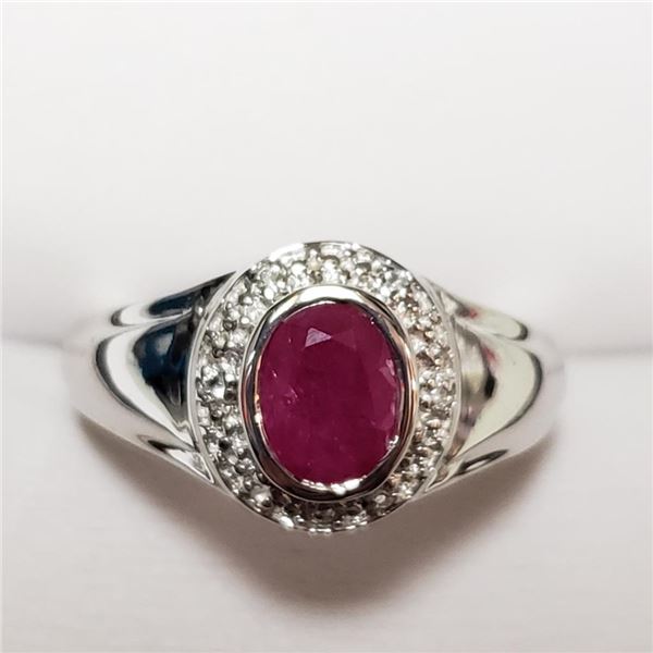$150 Silver White Topaz Ruby(0.9ct) Ring