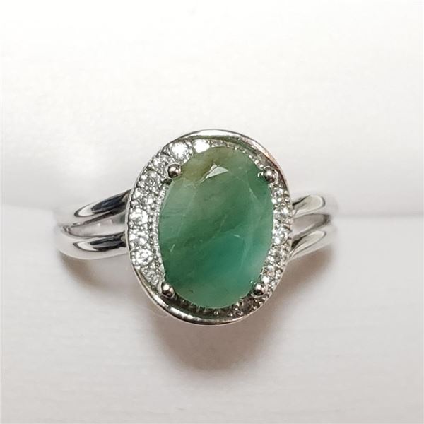 $200 Silver Rhodium Plated Emerald(2.6ct) Ring