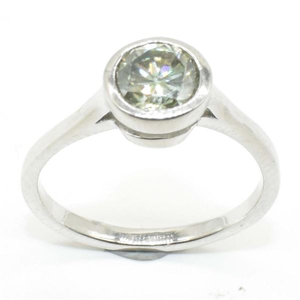 Silver Moissanite (Round 6X6 Mm)(0.87ct) Rhodium Plated Test And Looks Better Than Diamond Ring (~we