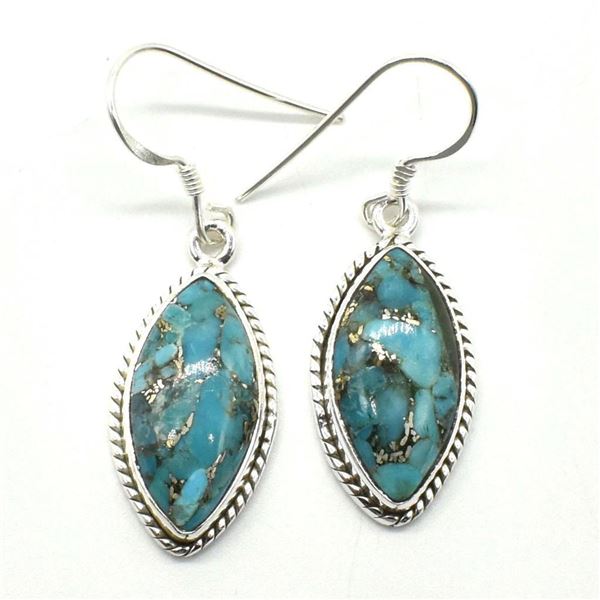Silver Copper Muhave Turquoise(15.3ct) Earrings (~weight 7.4g)