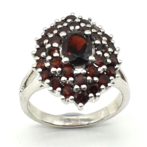 Silver Garnet(3.25ct) Rhodium Plated Ring (~weight 5.25g)