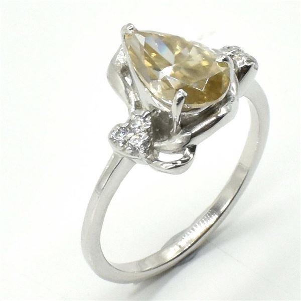 Silver Moissanite Pear Shape(1.65ct) Rhodium Plated Test And Looks Better Than Diamond Ring (~weight