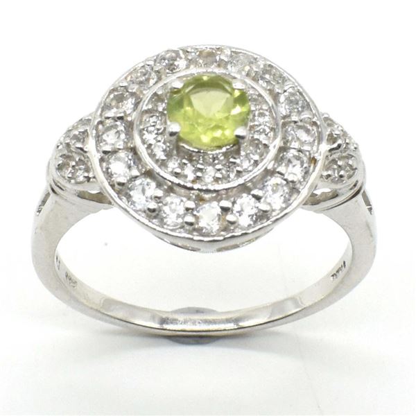 Silver Peridot Cz(1.3ct) Rhodium Plated Ring (~weight 4.3g)