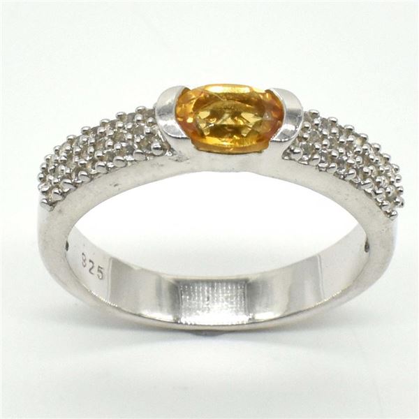 Silver Citrine Cz(0.9ct) Rhodium Plated Ring (~weight 3.5g)