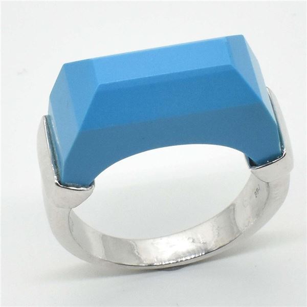 Silver Turquoise Men Made(13.5ct) Rhodium Plated Ring (~weight 6.6g)