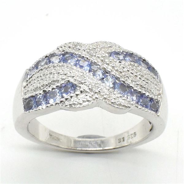 Silver Tanzanite Cz(1.8ct) Rhodium Plated Ring (~weight 5.3g)