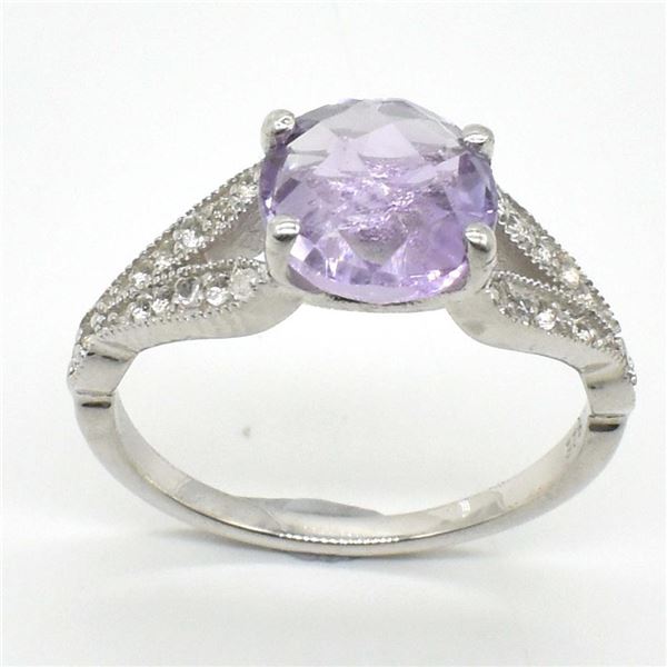Silver Amethyst Cz(1.45ct) Rhodium Plated Ring (~weight 2.15g)
