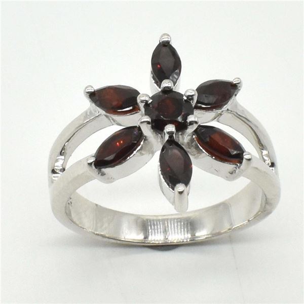 Silver Garnet(1.9ct) Rhodium Plated Ring (~weight 4.05g)