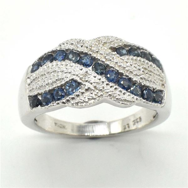 Silver Blue Sapphire Cz(1.8ct) Rhodium Plated Ring (~weight 5.45g)