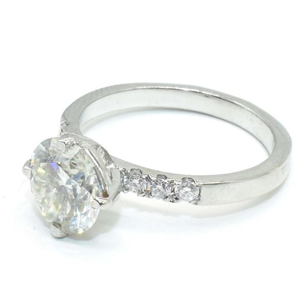 Silver Moissanite ( Round 7.5 & 1.5 Mm)(1.85ct) Rhodium Plated Test And Looks Better Than Diamond Ri