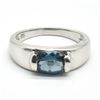 Image 3 : Silver Blue Topaz(0.9ct) Rhodium Plated Ring (~weight 3.45g)