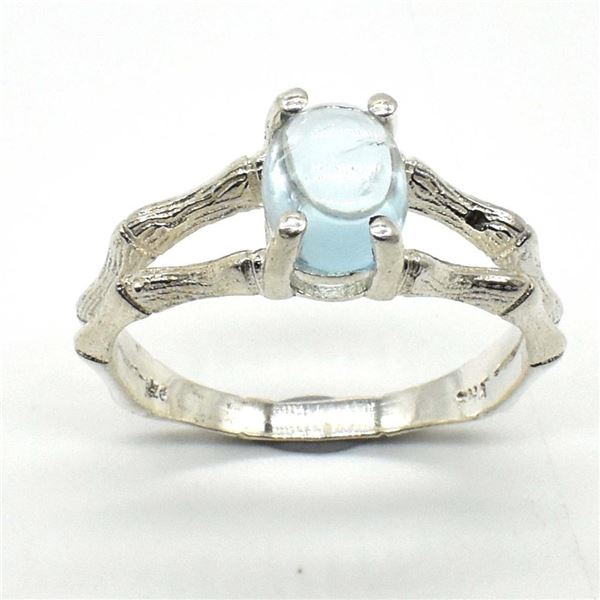 Silver Blue Topaz(0.8ct) Rhodium Plated Ring (~weight 2.4g)