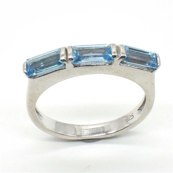 Silver Blue Topaz(1.3ct) Rhodium Plated Ring (~weight 2.95g)