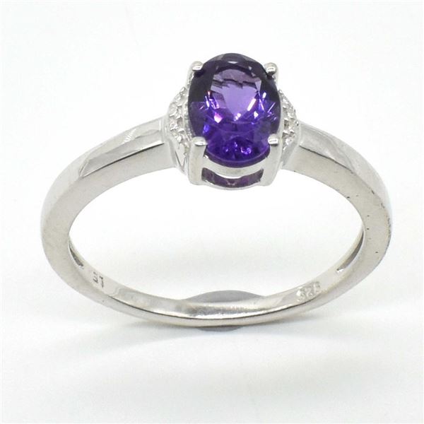 Silver Amethyst Cz(0.9ct) Rhodium Plated Ring (~weight 2.05g)