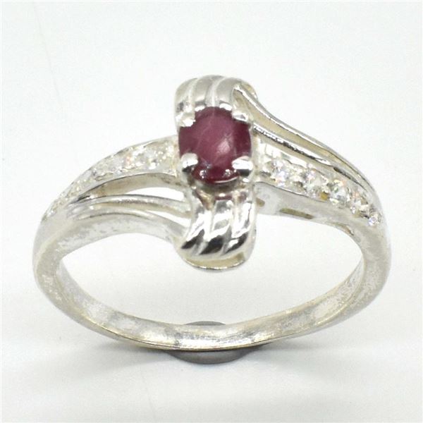 Silver Ruby Cz(0.3ct) Rhodium Plated Ring (~weight 2.8g)