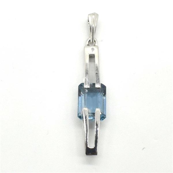Silver Blue Topaz(1.2ct) Rhodium Plated Pendant (~weight 1.95g)