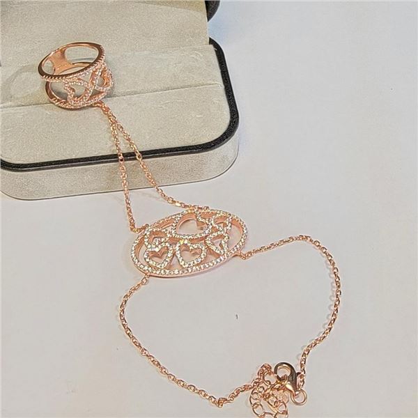 Silver Belly Dancers Ring And Bracelet With Rose Gold Plated Bracelet (~Size 6)(Ring is resizable fo