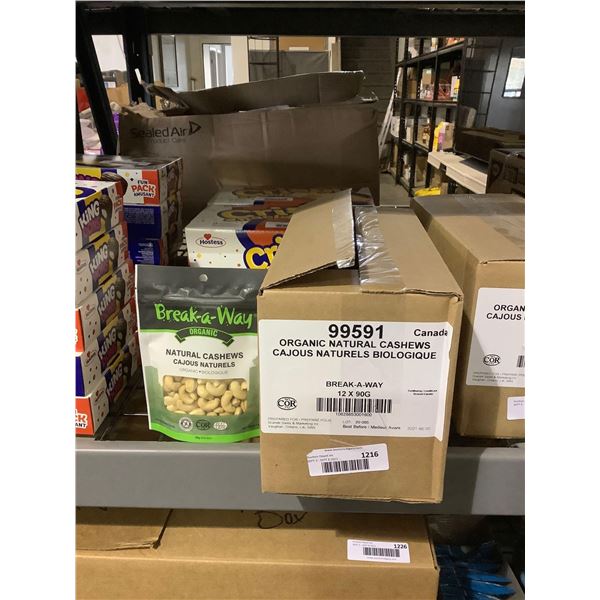 Case of Break-a-way Organic Natural Cashews (12 x 90g)