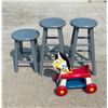 Image 1 : THREE STOOLS AND A FISHER-PRICE HORSE