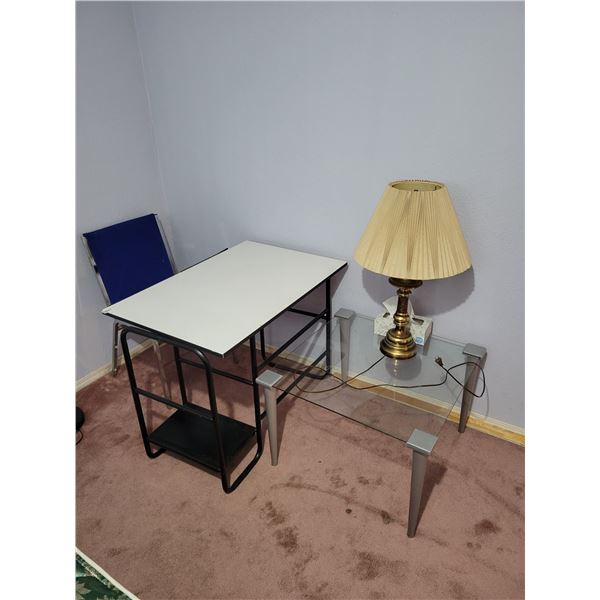 Desk & Chair - Glass Table - Lamp