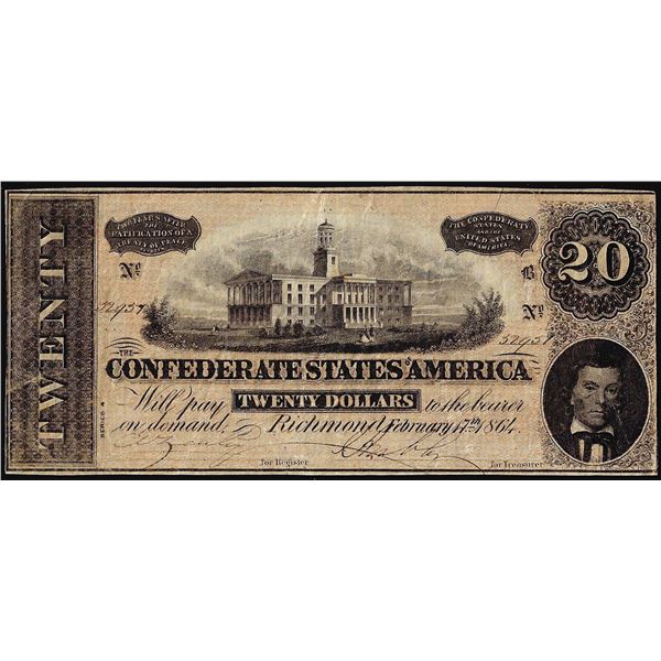 1864 $20 The Confederate States of America Note