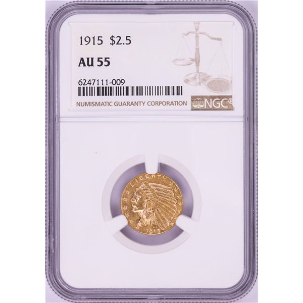 1915 $2 1/2 Indian Head Quarter Eagle Gold Coin NGC AU55