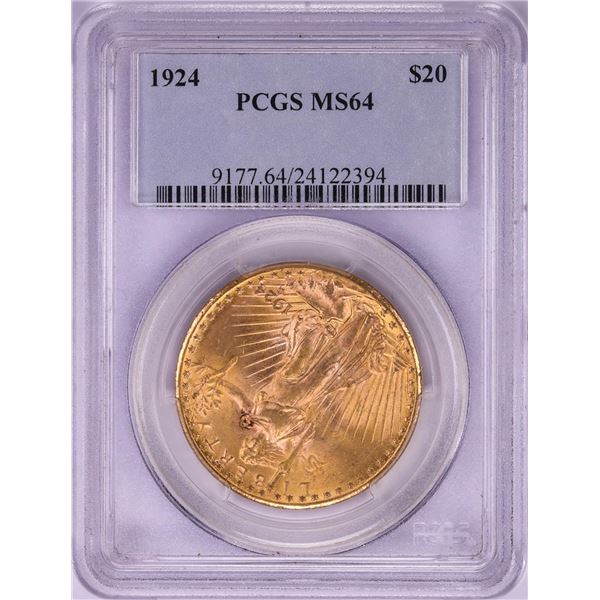 1924 $20 St. Gaudens Double Eagle Gold Coin PCGS MS64