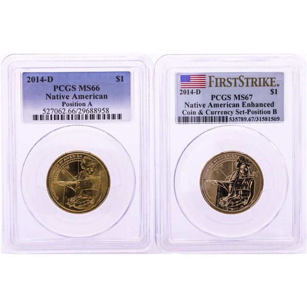 Lot of 2014-D $1 Native American Dollar Coins PCGS MS66/MS67